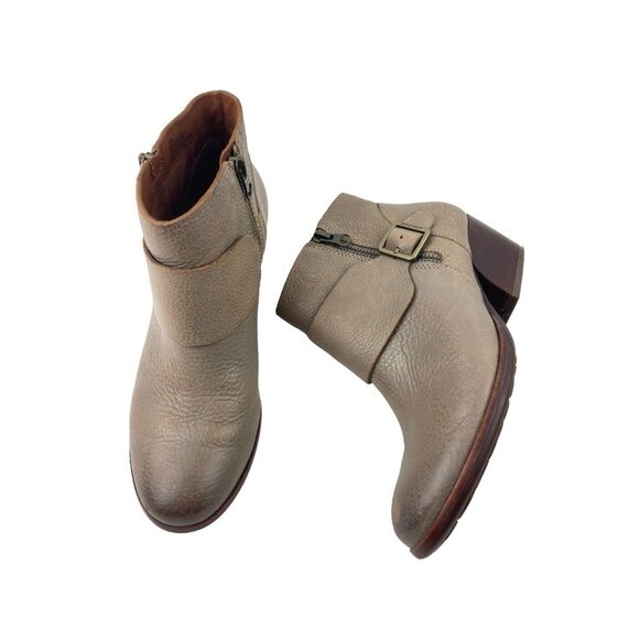 *Kork-Ease Isa Taupe Leather Booties Womens Size 6.5 Moto Buckle Zip Strap Boots - Picture 2 of 16